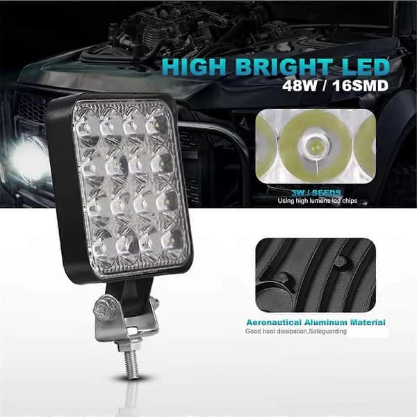12V 24V Led Lysrampe 48W Arbejdslysrampe Firkantet Spotlight til Jeep-FS-