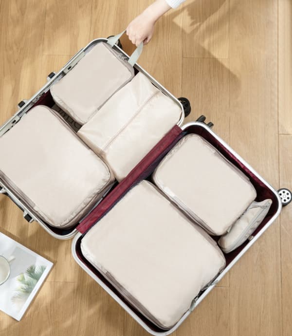 Kompressionspakke terning 4 stk letvægts, pladsbesparende rejsearrangørtaske beige