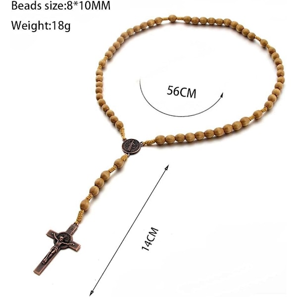 Katolinen ristiriipusrukousnauha, luonnonpuuhelmet Cross-perfe-X42- Light Brown