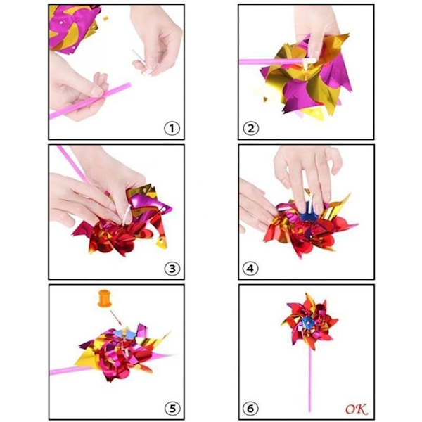 36 stk Plast Regnbue Vindmølle Græsplæne Have Græs Spinner Sjov Fiesta Dekoration Lyse Farver 15 x 36,5 cm (Farve Tilfældig)