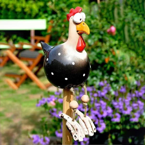 Funny Chicken Fence Decor Resin Statues Home Decorations-FS- Blue