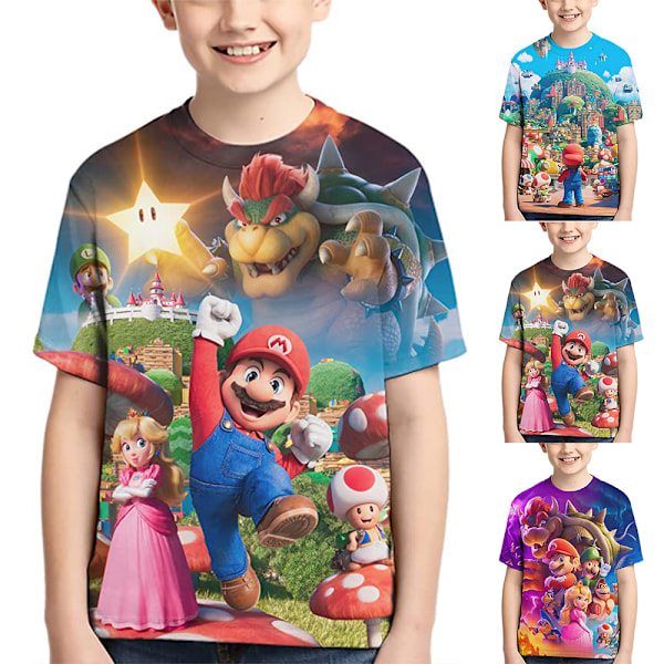 Lasten Pojat Tytöt Super Mario lyhythihainen T-paita kesäpaita B-FS1- B 8-9 Years