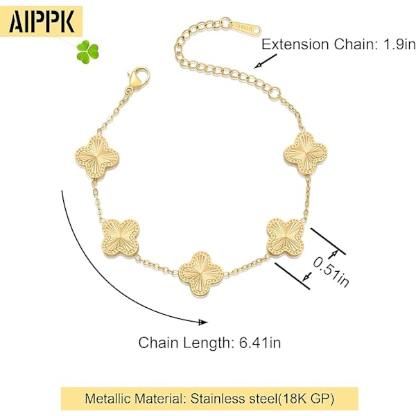 Förgylld Klöverarmband Dupes Guld Lyckobringande Armband för Kvinnor Blomma Fyra Blads Armband Smycken Presenter för Kvinnor 1149