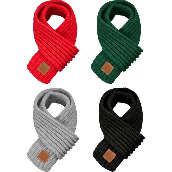 INIOR 4 delar stickad halsduk för barn Vinter enfärgad toddler halsduk för småbarn för pojke flicka Röd, grön, bla
