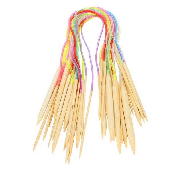 18 Pcs Circular Knitting Needles Double Pointed Bamboo Color Flexible Tube Connection Knitting Tool Set (60 cm)-FS- 1.7