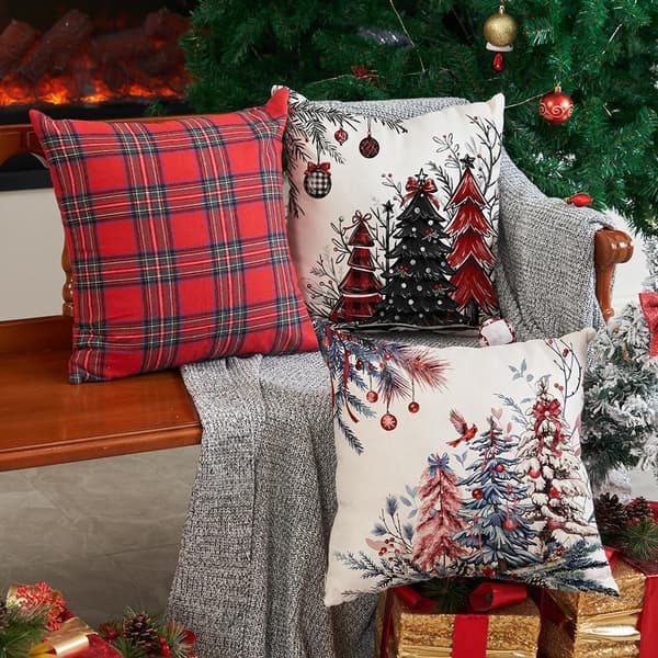 2-pakning 45x45 cm Juleputetrekk Juletre Dekor Design - Vinter Julepyntputer for Hjemmesofaen-FS- Red