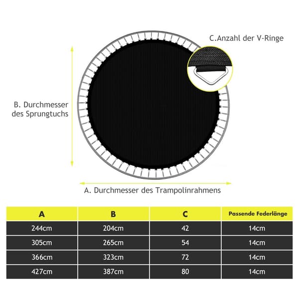 Trampolinmåtte, 366 cm ramme, sort, slidstærkt PP 4000