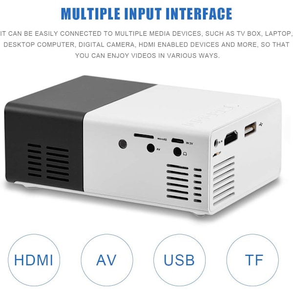 Mini LED Portabel Smart Fickbio Videoprojektor YG300 (MP20, Svart) 1844