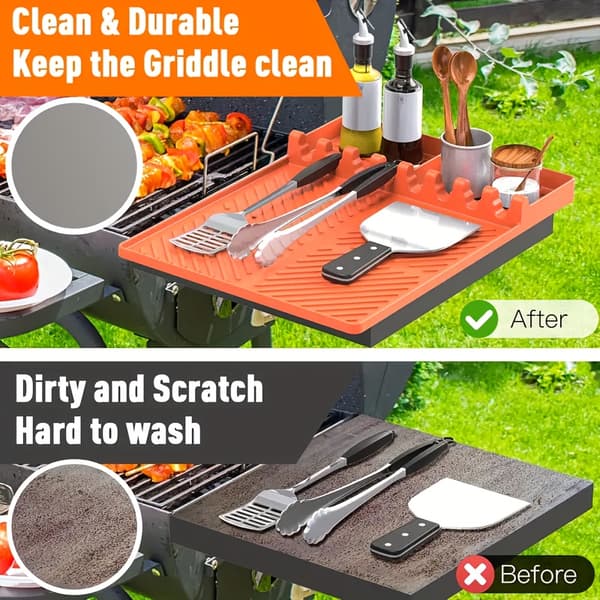 Silikon Grillmatte for Blackstone Sidehylle – Stor BBQ Benkematte med Dryppbrett, Varmebestandig Grilltilbehør