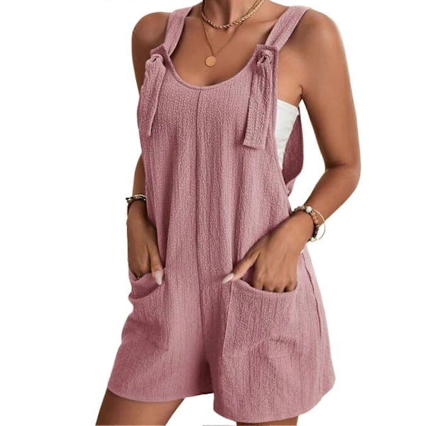 Enfärgade Hängselbyxor Lös Shorts Jumpsuit Personlig Cool Stil Hudvänliga Shorts För Vardagsbruk Semester Shopping Semester Läder Rosa-FS4- Leather Pink M