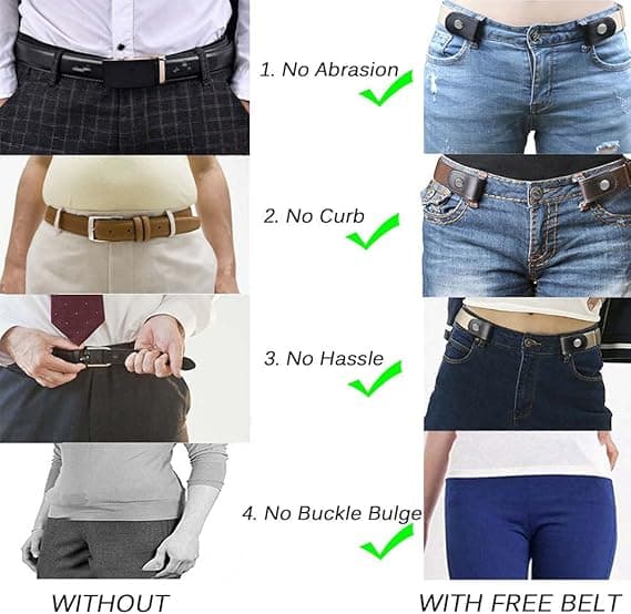 4 Stykker Dame Herre Bæltespænde-frit Bælte Elastisk Usynligt Bælte til Jeans Bukser Kjole Unisex Justerbart Bælte