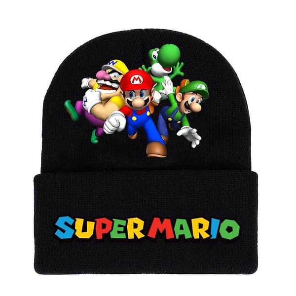 Super Mario Bros Trykket Strikket Lue for Menn Kvinner Unisex Vinter Varme Mansjett Lue