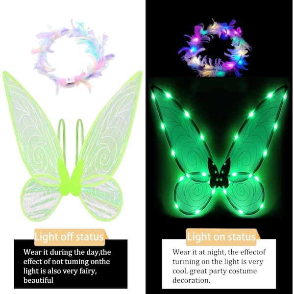 Glitter Fe-vinger for Voksne, LED-Hårbånd og Tryllestaver for Barnefest-X42- Trollslända grön Trollslända grön