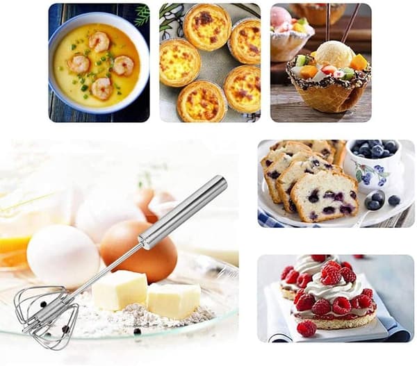 3-pack Semi-Automatic Whisk, Stainless Steel Egg Beater, Manual Kitchen Whisk, Push Whisk, Rotating Mixer, Egg Whisk, for Cooking, Mixing, Stirring