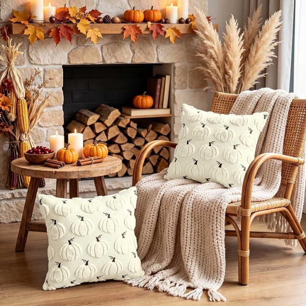 Pudebetræk sæt 2 stk. 45x45cm efterår, græskar pyntepude til Halloween Thanksgiving, indendørs udendørs have sofa stue efterårsindretning