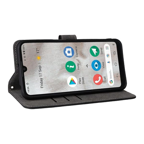 Compatible with Doro 8100/8200 Wallet Case PU Leather Phone Cover Stand with Strap Black