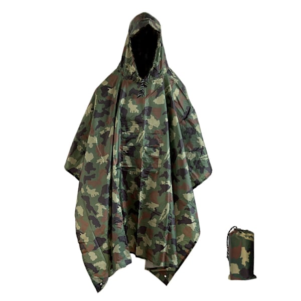 Återanvändbar Regnponcho Vuxen Vattentät Poncho Lätt Vattentät Regnrock för Utomhusvandring Camping Cykling Resor-FS2- Camouflage