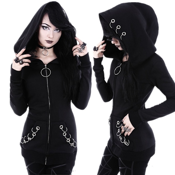 Dame Casual Pullover Hettegenser Genser Langermet Topp Black-FS2- Black 4XL