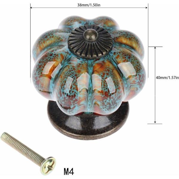 Leopard Print Ceramic Pumpkin Door Handle Single Hole Cabinet Door Handle (Blue Leopard Pattern 10 pcs)-FS-