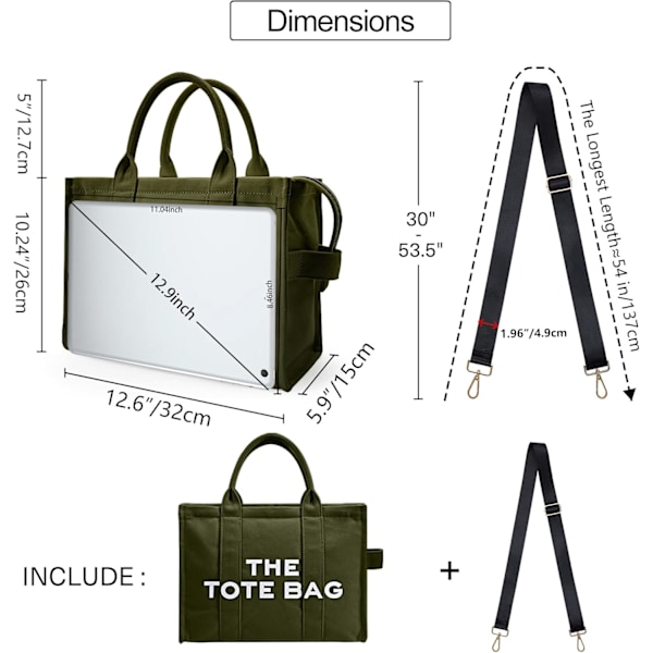 Kassi Dam Canvas -kassilaukut Paksu Canvas Crossbody Olkalaukut Vetoketjulla ja Olkahihnalla Työhön Kouluun Matkustamiseen Ostoksille-FS1-