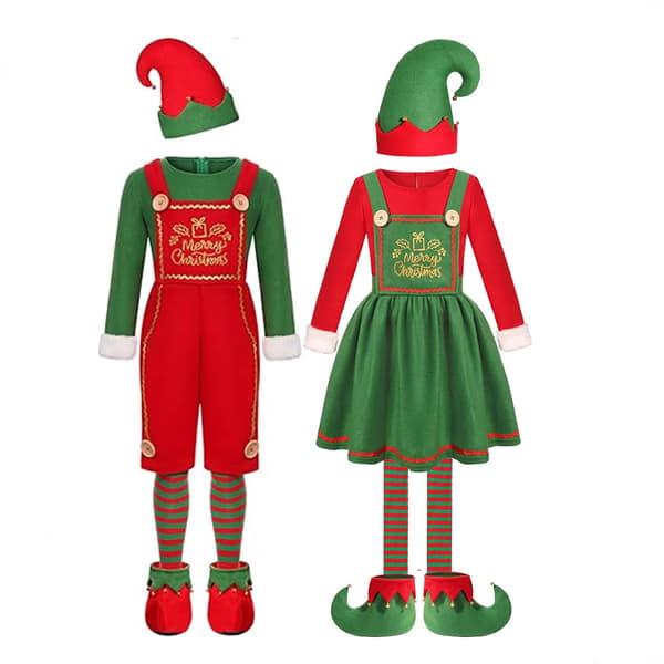 Julekostume til børn, rød og grøn farvekombination, cosplay-kostume til drenge