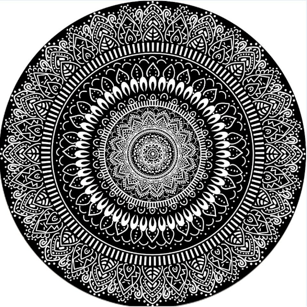 Rund Matta 100cm Svart Mandala Mjuk Badrumsmatta Halkskydd Tvättbar Accent Kast Fnasig Golvmatta för Entré Vardagsrum Sovrum Barnkammare-FS5-