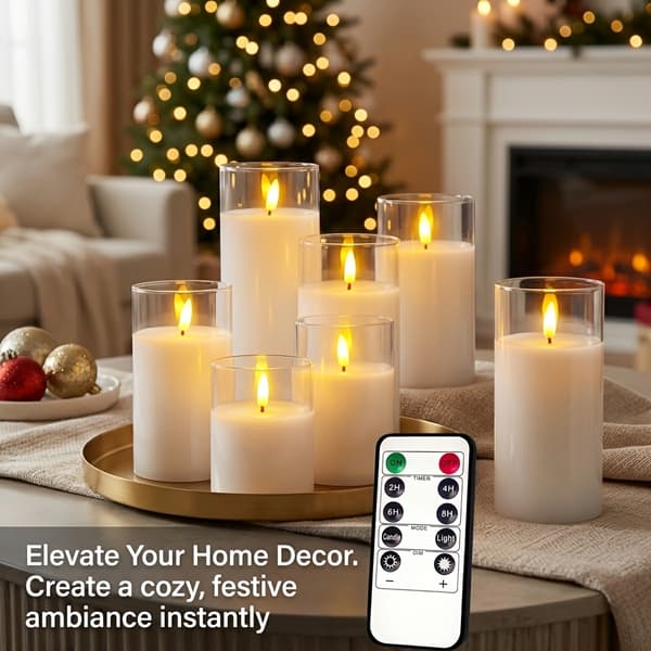 LED Flammefritt Lys med Fjernkontroll og Timer for Hjemmedekorasjon 6+2pcs Remote