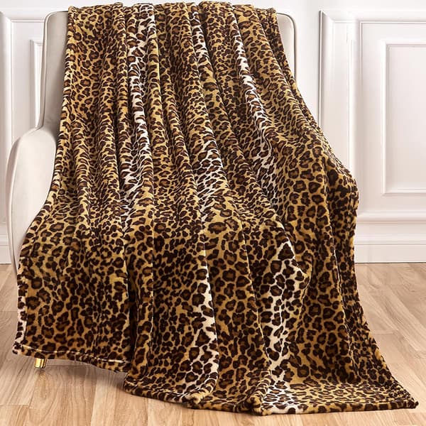 Fleece leopardprint sengetæppe, sofa, rejser camping, superblød behagelig fluffy tæppe (127 x 152 cm)-FS-