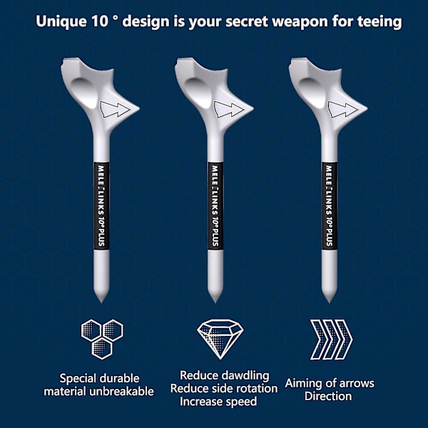 Kaesi 10-pack Golf Tee - Hållbara, Portabla, Lutande Insättning, Minskad Friktion, Professionella, Ökad Längd, Kompakta 10 Graders Golfbollssteg