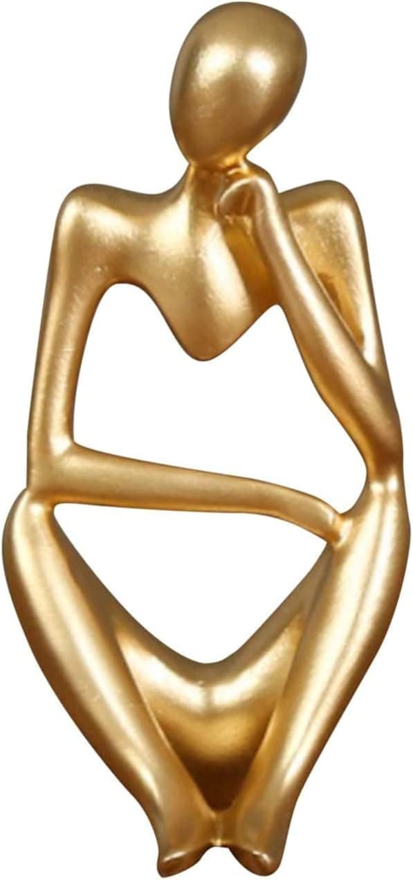 The Thinker Statue, Resin Thinker Abstract Sculpture Statue Modern Character Figurines Home Decor Office Desk Ornament, Gold 3