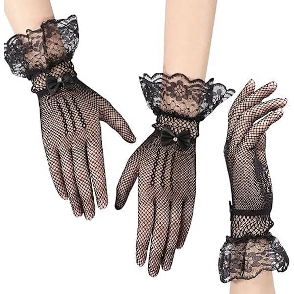 Korte blondehandsker til kvinder Elegante blomstrede blondehandsker satinhandsker til bryllupsmiddage 1920'er opera