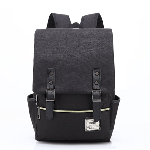 Personlig retro herr- och dam utomhus canvas stor reseryggsäck mode ryggsäck Helt mörk svart-FS2- Full dark black M
