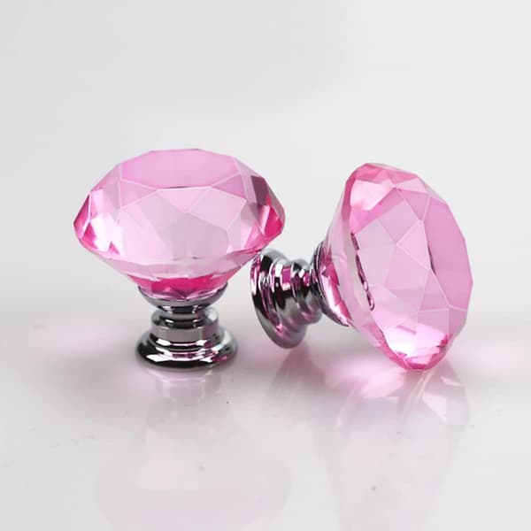 6 st Crystal Door Knobs, Drawer Knobs, Diamond Knobs with Screws for Home, Kitchen, Office, Drawer Decoration, Pink, 30mm-FS-