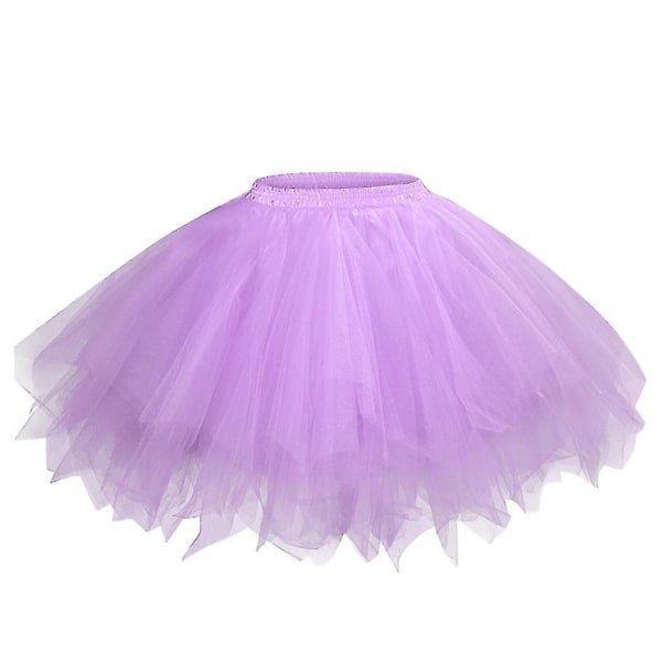 Kvinners Mesh Tulle Skjørt Prinsesse Elastisk Skjørt Voksen Kort Tutu Danseskjørt Lilla XXL