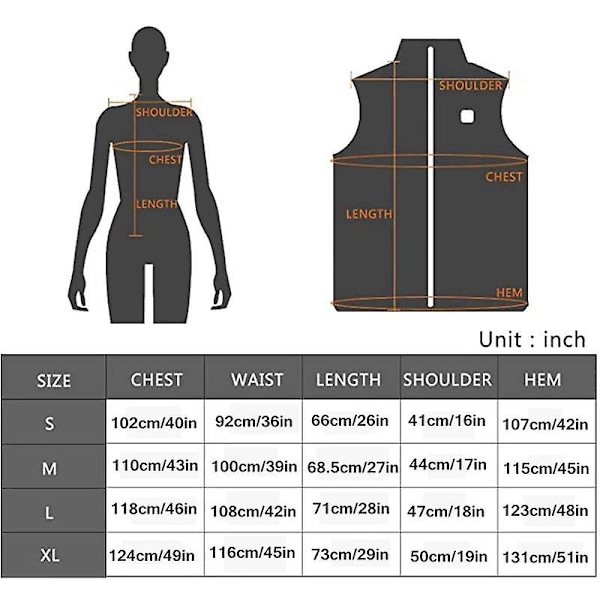 Oppvarmet vest for kvinner, varmende damevest med elektrisk oppvarming, svart Black Black S