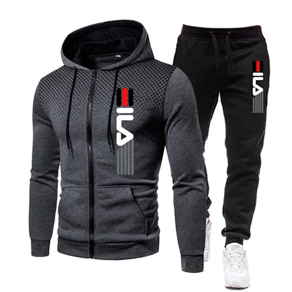 Nytt Mode Träningsset för Män Hoodie Fitness Gym Kläder Män Löparset Sportkläder Joggingbyxor Herr Träningsset Vinter Kostym Sport GRÅ GRAY XL