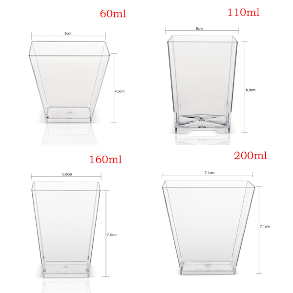 60ml~160ml Neliönmuotoiset Jälkiruokakupit Moussekuppi 60ml 25Pcs/Set