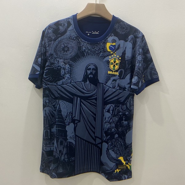 Sæson 2425 Brasilien Special Edition trøje thailandsk version kortærmet fodboldtrøje hurtigtørrende åndbar sportstøj Mørkeblå Dark Blue XL