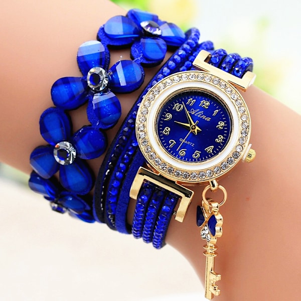 Modeklocka med diamanter, läderarmband, damklocka-FS2-