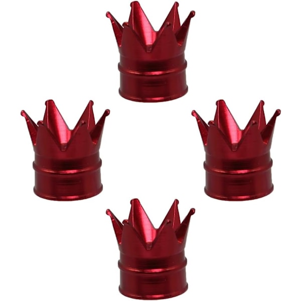 4 stk dekkventilskaftlås Crown Universal Car Tire Valve Caps Aluminiumlegering Støvttett bilhjulskåpe for biler sykler lastebiler motorsykler (rød)