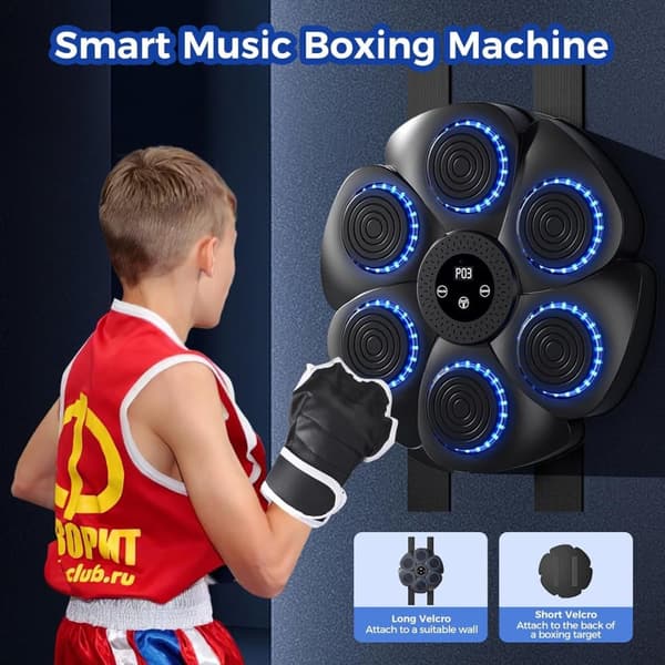 Musical Boxing Machine, Smart Wall-Mounted Boxing Machine - Bluetooth with Boxing Gloves, 9 Speeds and Countdown Modes-FY- C