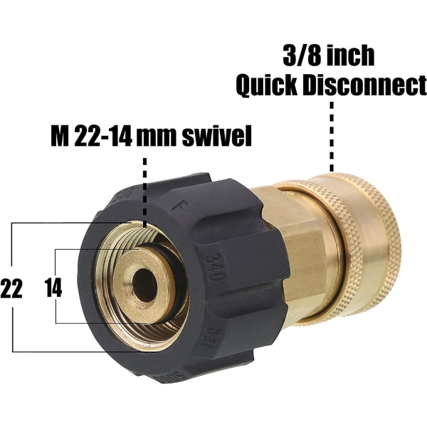 Hurtigkoblingsstik til højtryksrenserpistol og slange, 3/8\" stik til metrisk drejelig M22 14mm, 5000 PSI