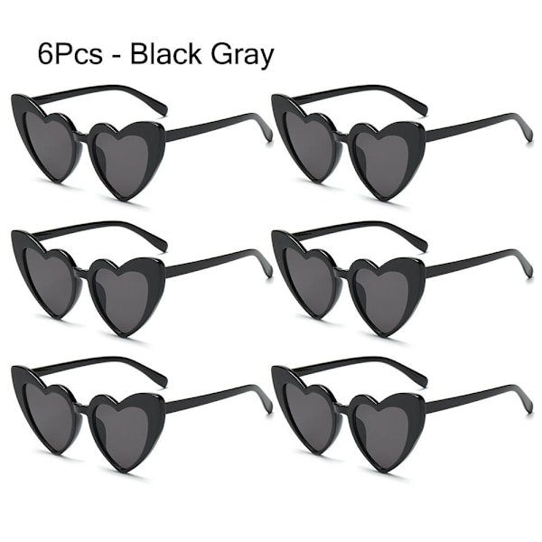 6 st Hjärtformade solglasögon Love Heart Solglasögon 6 ST - SVART 6Pcs - Black Gray 6Pcs - Black Gray