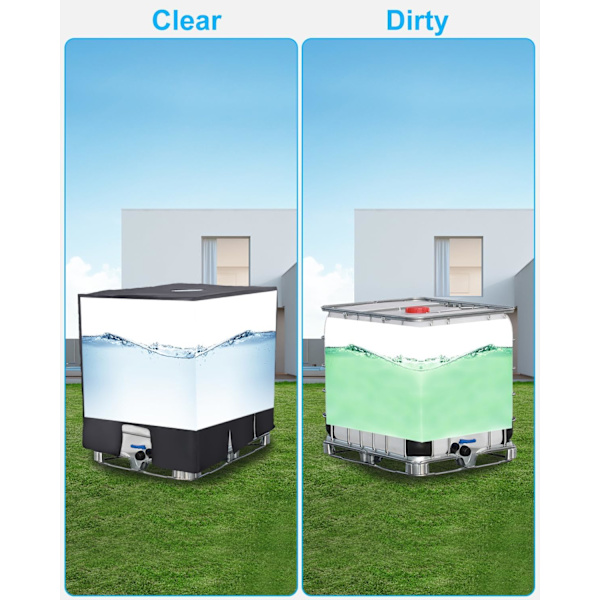 Beskyttelse til 1000L IBC-tank, vandtank, anti-UV, støvtæt regnvandsbeholder, beskyttelsespresenningbeholder IBC-tank, 116 x 100 x 120 cm, sort