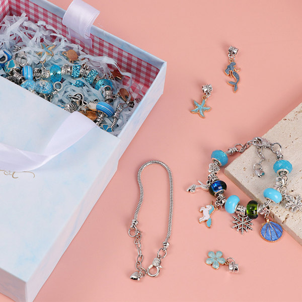 63 st charm armband gör-det-själv-kit mode armband gör-det-själv-tillbehör present till döttrars födelsedag Blue