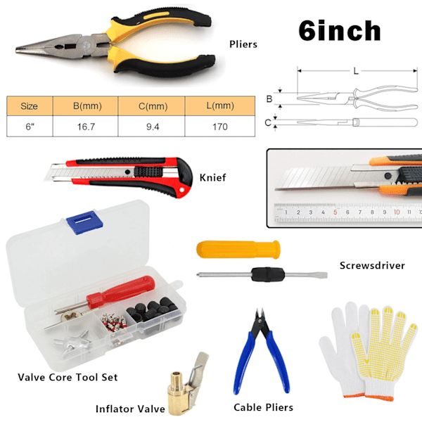 Auton Renkaan Korjaustyökalusarja Nastasarja Auto Pyörän Rengasrikko Tulppa Autotalli Pihtipihdit Tyhjiökalvo Naularuuvit Säilytyslaukulla Overseas-X42- Overseas CASE-C-83PCS-Pliers