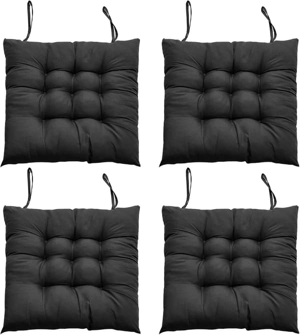 4 stk Stolputer til Spisestoler 40 x 40 cm Komfortable Stolputer, Kjøkkenstolputer med Stropper Svart-FY-