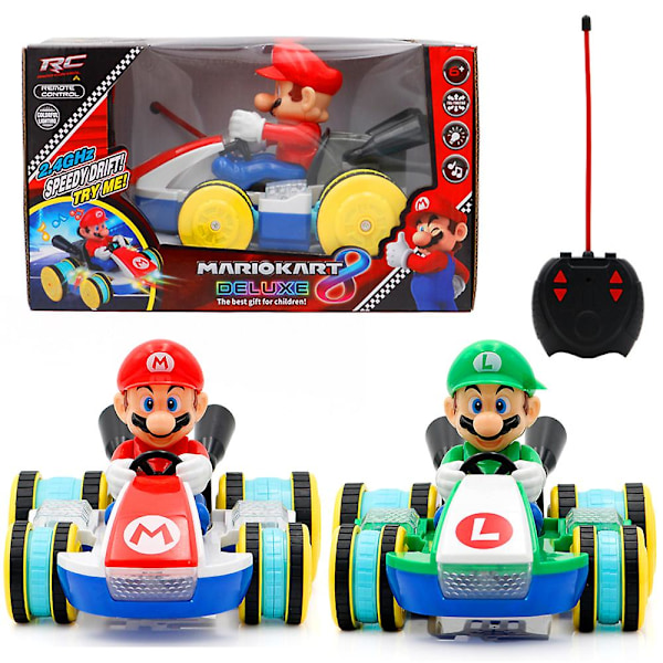 Super Mario Bros Kart Fjernstyrte Biler Mario Luigi Rc Racing Lekebil med Lyd og Lys Barnefødselsdagsgave Red