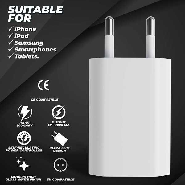 2-pakning USB-laderplugg Strømadapter 5V-1A Universal