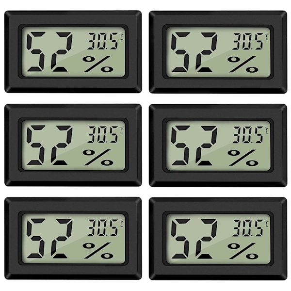 Digital temperatur- og fugtighedsmåler Termometer Mini Digital Termometer Hygrometer og Fugtighedsmåler Sort (6-pakke - Firkant)